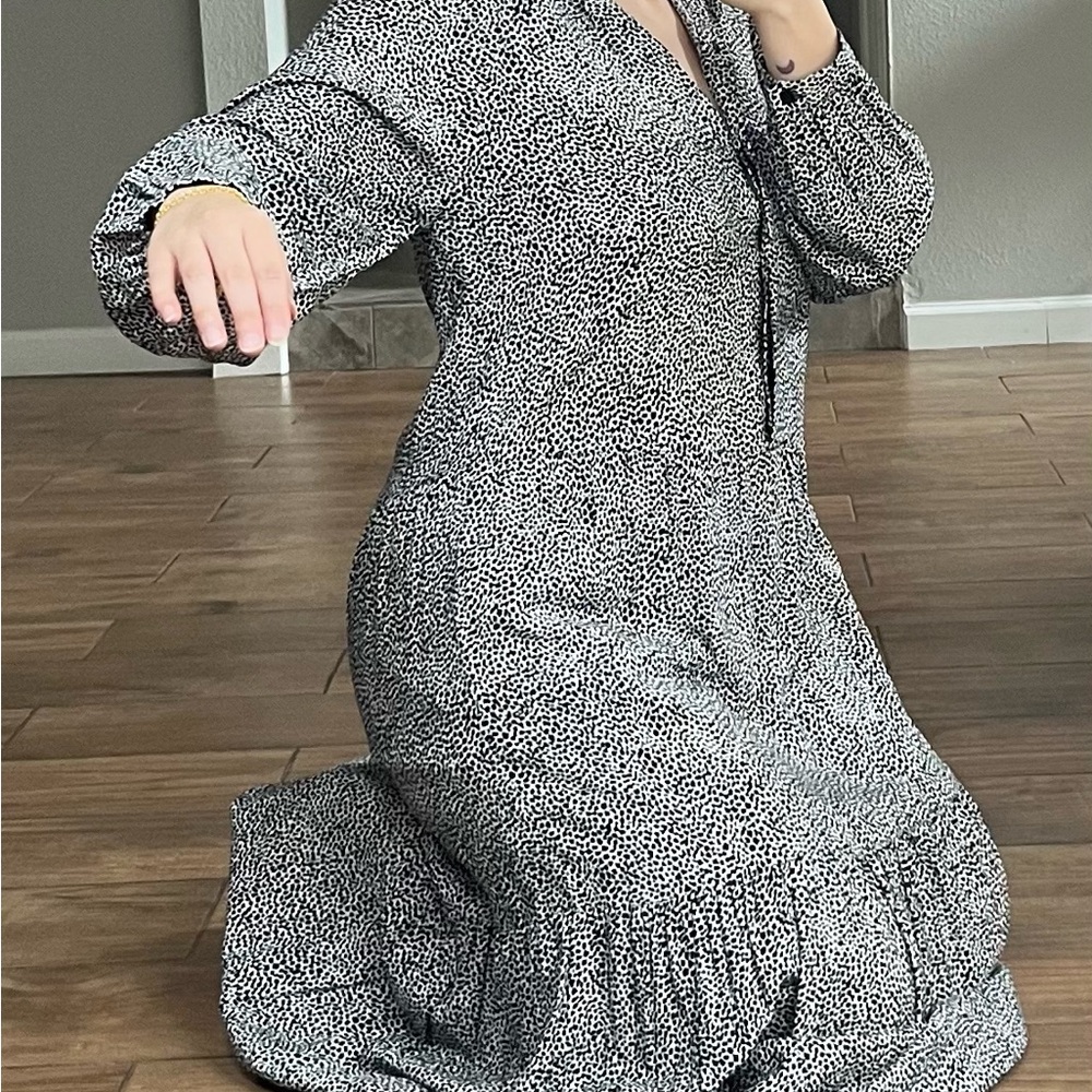 H&M Gray Ruffled Maxi Dress with Bishop Sleeves